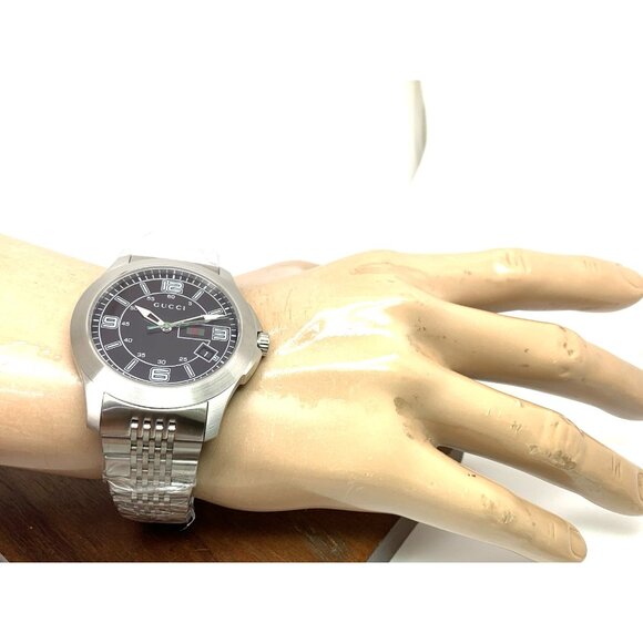 Gucci Men's Watch YA126201 G-Timeless Swiss Quartz Black Dial Silver Steel 44mm - Picture 5 of 15